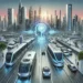 "Imagen que ilustra el impacto de la inteligencia artificial en la automatización del transporte público, mostrando un autobús inteligente equipado con tecnología avanzada, operando en una ciudad moderna y conectada."