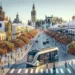 "Autobuses eléctricos autónomos en Sevilla, demostrando tecnología innovadora en rutas urbanas para un transporte sostenible y eficiente."