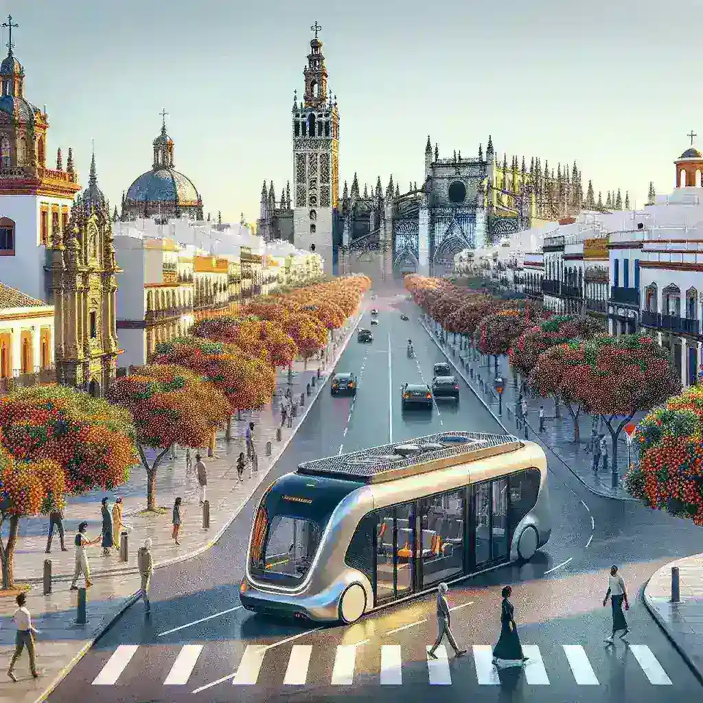 "Autobuses eléctricos autónomos en Sevilla, demostrando tecnología innovadora en rutas urbanas para un transporte sostenible y eficiente."
